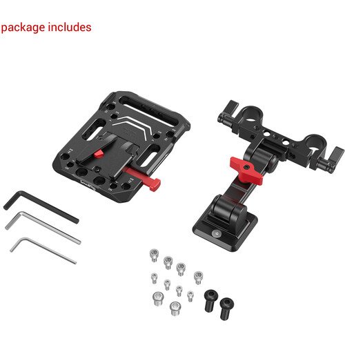 Plaque de batterie SmallRig V-Lock avec pince pour tige de 15 mm et bras réglable