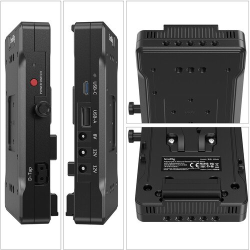 Plaque d'adaptation pour batterie SmallRig à montage en V avec pince pour tige LWS de 15 mm et bras réglable 2