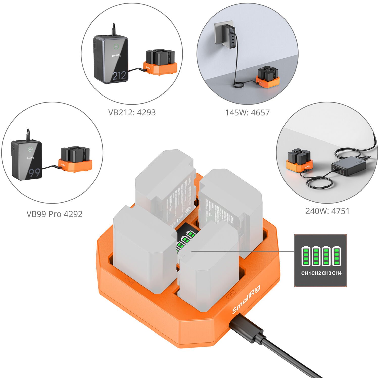 SmallRig Chargeur de batterie pour caméra NP-FZ100 à 4 canaux
