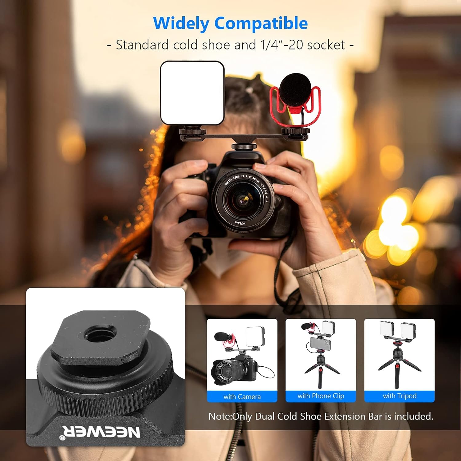 Dual Cold Shoe Mount Bracket - Vue de profil détaillée