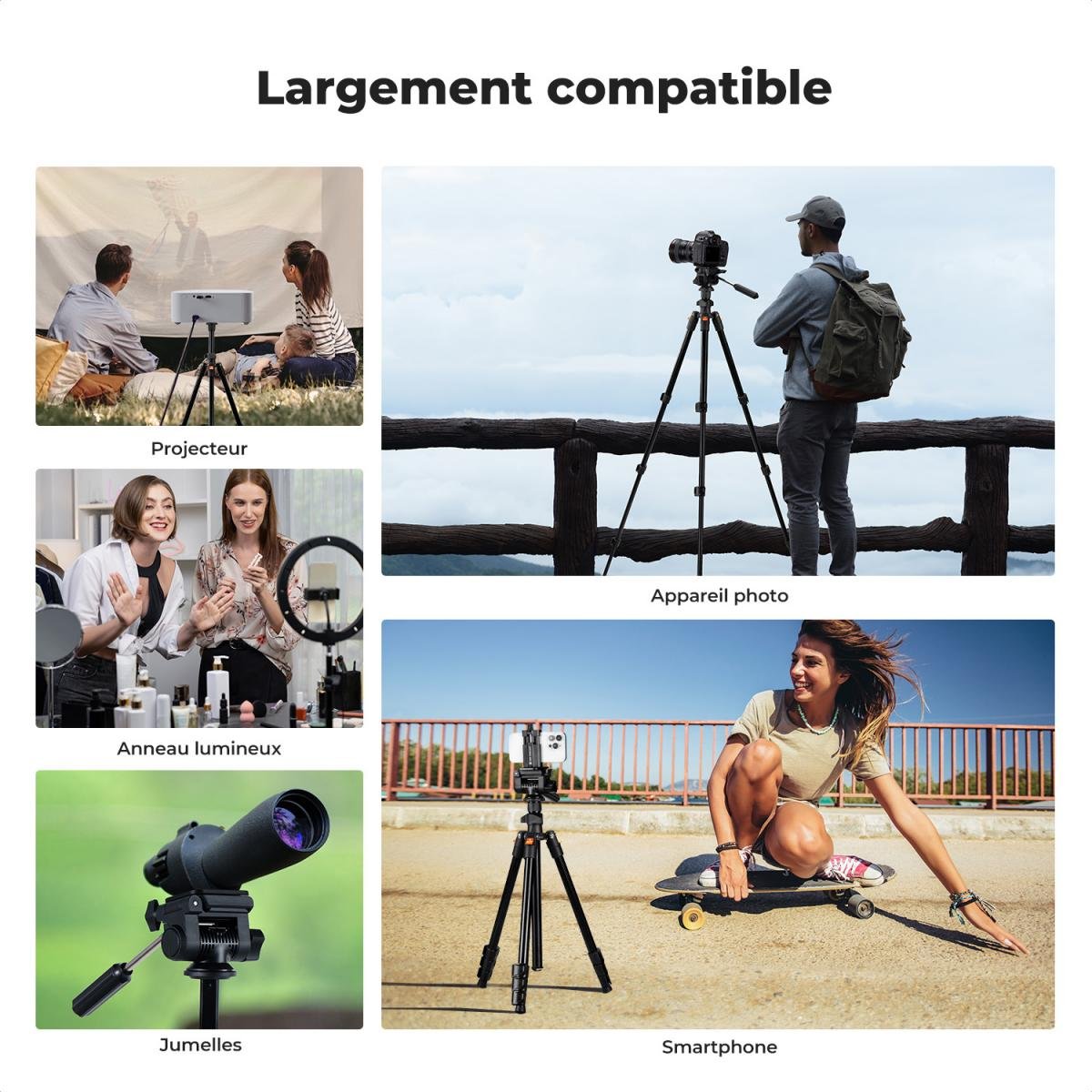 K&F Concept Trépied Appareil Photo en Aluminium SA234 - Schéma technique officiel