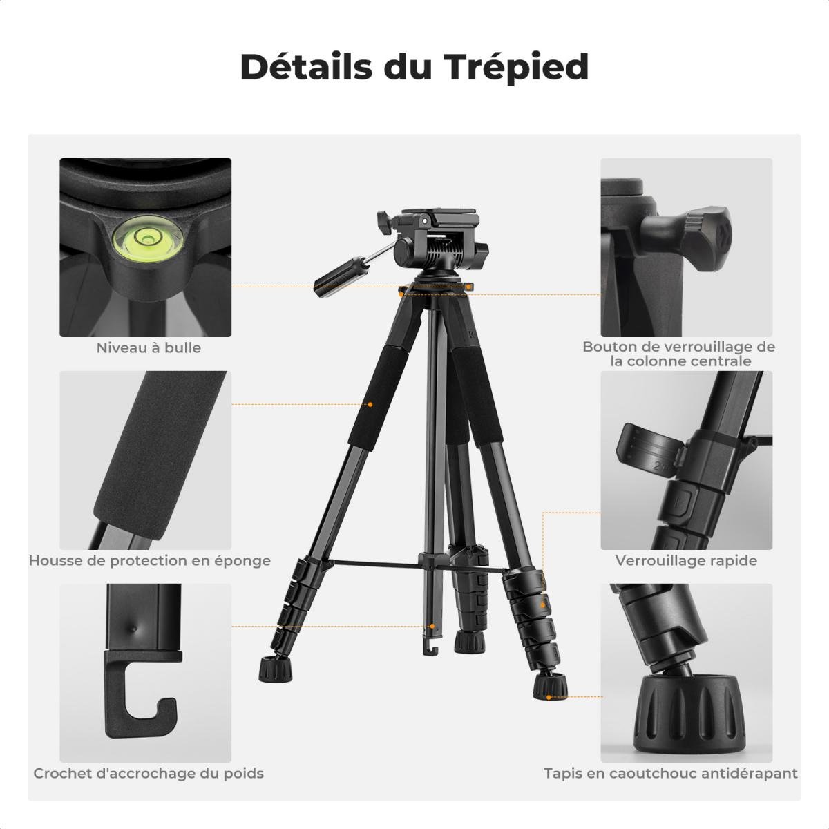 K&F Concept Trépied Appareil Photo en Aluminium K234A0 3