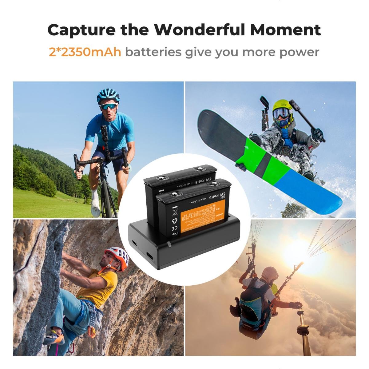 K&amp;F Concept Chargeur hub et 2 batteries KIT pour Insta360X4 2