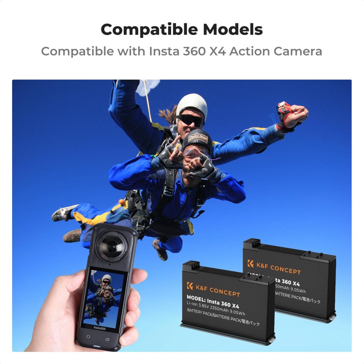 K&amp;F Concept Chargeur hub et 2 batteries KIT pour Insta360X4 3