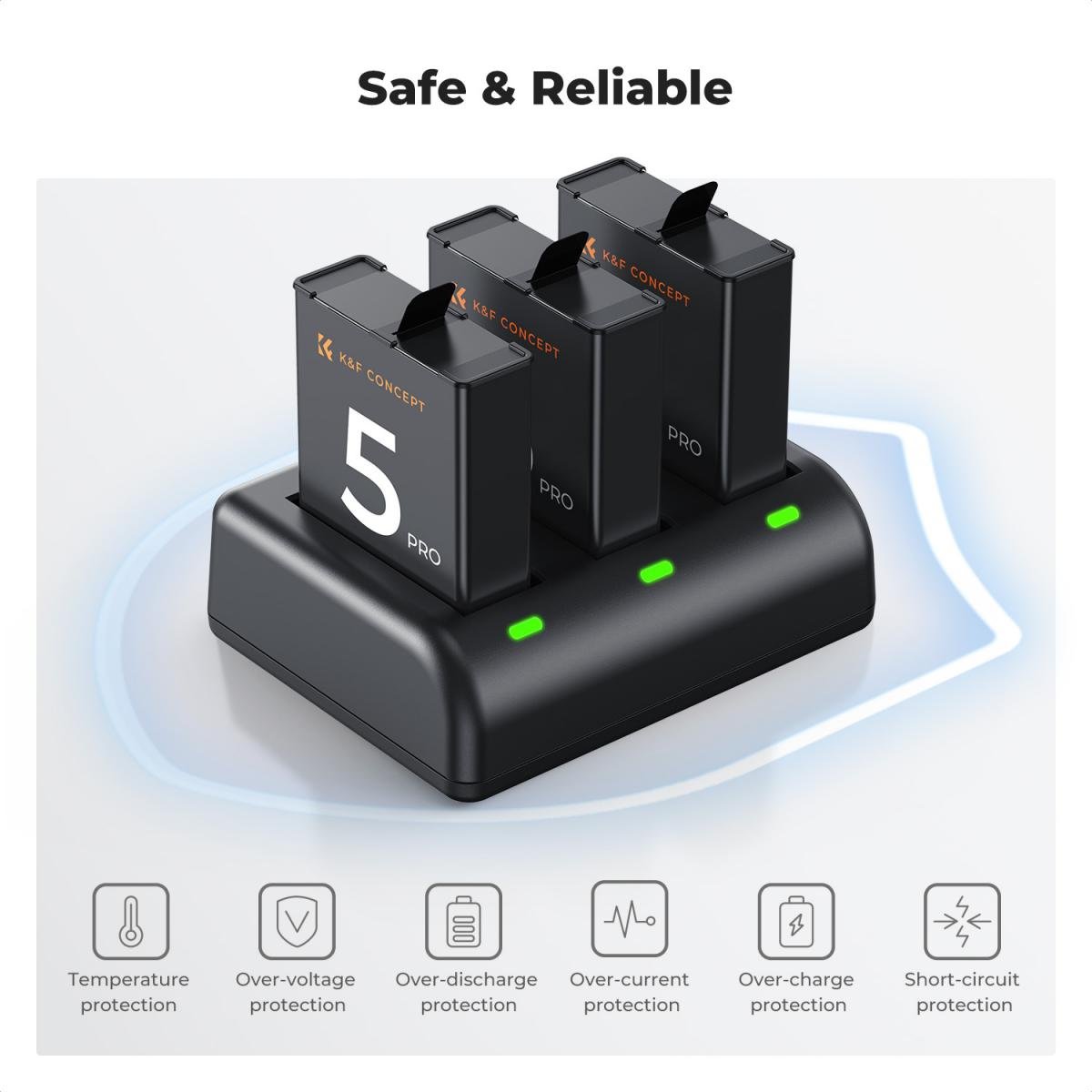 K&amp;F Concept Chargeur hub et 3 batteries KIT pour Dji Osmo 360/ Action 5 PRO/Action 4/ Action 6 2