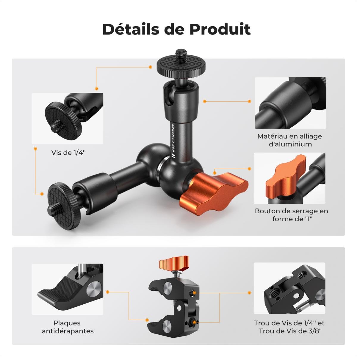 K&F Concept Super Clamp & Magic Arm (15 cm / 5.9") 2
