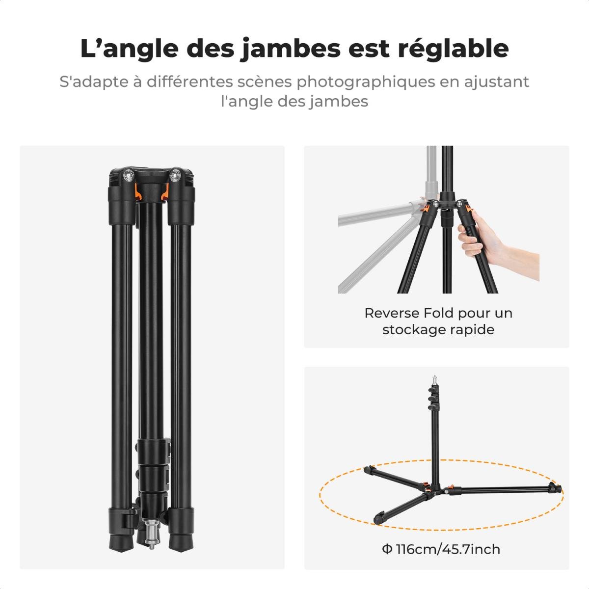 K&amp;F Concept Support en aluminium - Schéma technique officiel