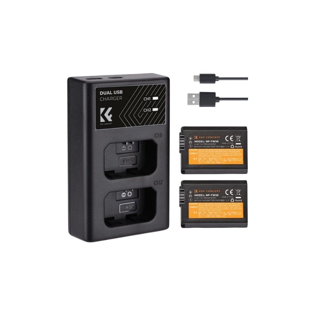 K&amp;F Concept  FW-50 Chargeur et 2 Batteries Kit  pour Sony