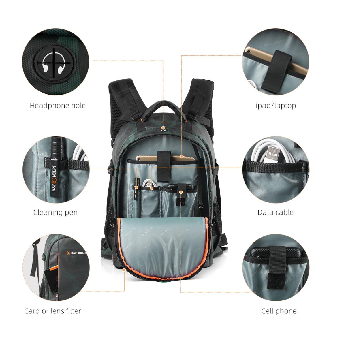 K&F Camera Bag Large Backpack 23L - Schéma technique officiel