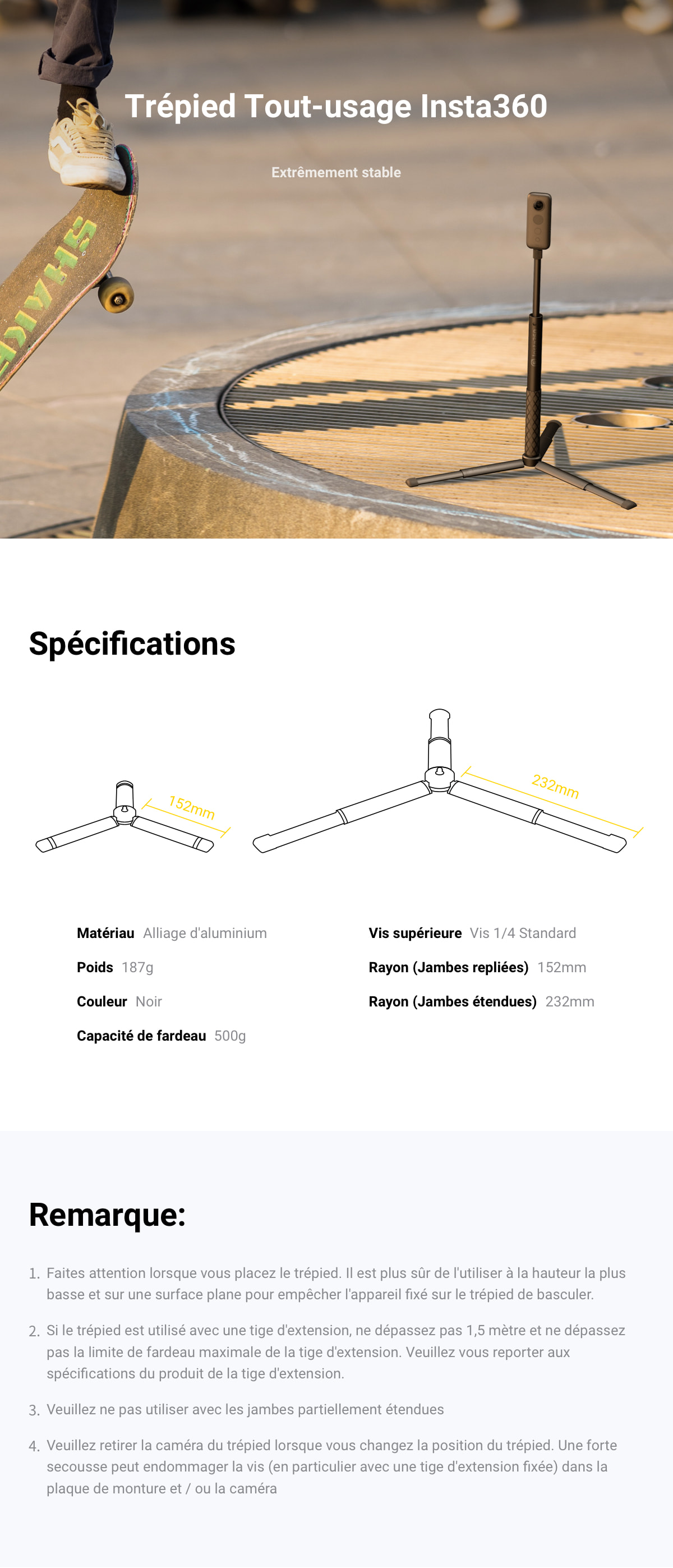 Insta360 All-Purpose Tripod - Schéma technique officiel